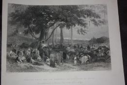 India Engraving 1845 titled Runjeet Singh and his cavalcade of Seiks. Measures 23.5 x 19cm