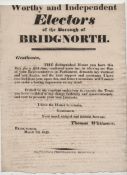 Election Notice 1820 fine printed handbill issued by Thomas Whitmore the successful candidate in