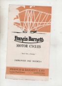 Ephemera ? Advertising Francis-Barnett motor cycles. 1927. Triple fold 6 page sales catalogue