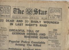 WWII ? Bombing of Guernsey copy of the Guernsey Star for June 29th 1940 with extensive reports on