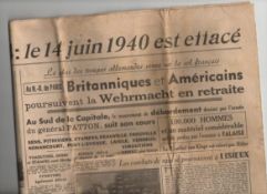 WWII ? liberation edition of a French newspaper dated August 22nd 1944 with the news that Paris had