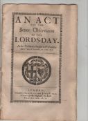 The Lord?s Day Observance Act ? Oliver Cromwell ? Printed Act of Parliament from the Protectorate