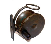 REEL: Early Malloch Patent all brass side cast reel with Malloch`s Patent straight line logo to