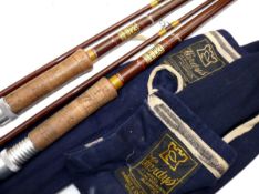 RODS: (2) Pair of Hardy Fibalite spinning rods, 9`6" 2 piece brown hollow glass, low bridge guides