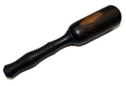 ACCESSORY: Early turned wood salmon priest, 10" long, lead insert to head, turned wooden handle
