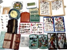 FLIES & BOXES: (QTY) Mixed collection of wood plastic and metal fly boxes inc. three varied patterns