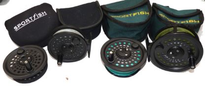 REELS & SPOOLS: (4) System Two 7/8 high tech alloy fly reel, fine condition, backplate tension