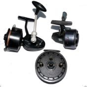 REELS: (3) J W Young Rapidex 4" alloy Centrepin reel, black finish, backplate check, drum tensioner,