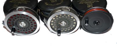 REELS: (3) Hardy Sunbeam 8/9 alloy trout fly reel with rear disc adjuster, agate line guide,