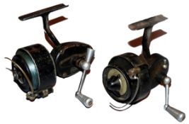 REELS: (2) Early Mitchell French made spinning reel, half bail, turned alloy tapered handle on