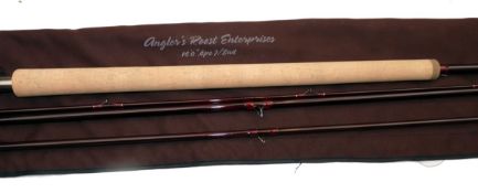 ROD: Angler`s Roost 14` 4 piece high tech salmon fly rod, as new condition, burgundy blank, lined
