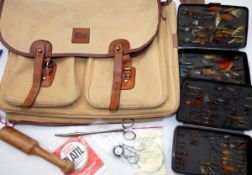 ACCESSORIES: Abu canvas/leather tackle bag measuring 16"x12", inner compartment, leather straps/