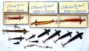 LURES: (14) Collection of 14 Hardy vintage lures incl. 3 x boxed Golden Sprat baits, 2 x 3", 1 x 2",