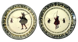 PORCELAIN: (2) Pair of Royal Doulton Isaac Walton Ware 10" plates, with two and three anglers by