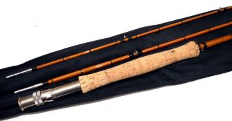 ROD: Custom built 8`6" 3 piece split cane trout fly rod, line rate 7, black close whipped low bridge