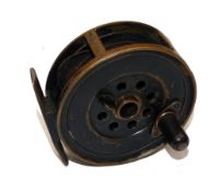 REEL: Moscrop Patent Manchester 3" all brass hollow spindle salmon fly reel, polished horn handle,