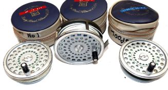 REELS & SPOOLS: (3) Hardy Marquis Salmon No.1 alloy fly reel, U shaped line guide, backplate tension