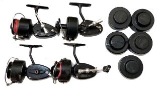 REEL & SPOOLS: (9) Early French The Mitchell half bail spinning reel, spring fold handle, V check