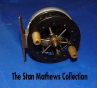 REEL: Extremely rare Allcock unventilated 2 5/8" ebonite drum Centrepin reel, narrow flanges, the