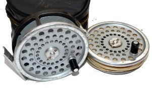 REEL & SPOOL: (2) Hardy Marquis 8/9 alloy trout fly reel, U shaped line guide, 2 screw drum latch,