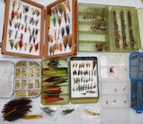 FLIES ETC: Collection of salmon and trout flies in Wheatley Classic wood reservoir filled with