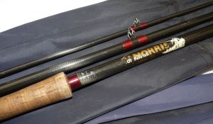 ROD: John Norris of Penrith 16` 3 piece Carbon Salmon Fly rod, grey blank, burgundy whipped