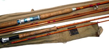 RODS: (2) News Of The World Prize Rod 11` 3 piece split cane river or general rod, red whipped