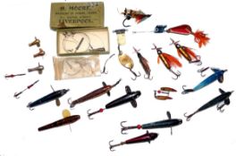 LURES: (Qty) Mixed collection of vintage baits incl. 3 x Abu Fly lures, Lill-Origen 7gms, Morrums