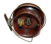 REEL: Kings Patent 1905/12 mahogany tournament style Nottingham reel, alloy sprung twisting foot