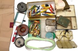 ACCESSORIES: Collection of reels and lures in assorted boxes, Bambridge Eton Thames b/japanned tin