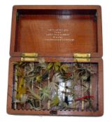 ACCESSORY: Rare Hardy The Club Mayfly Box in wood, measures 5.75" x 3.5" x 1.5", polished redwood