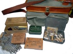 ACCESSORIES: Peregrine canvass and leather tackle bag with brass fittings, measures v13" x8" x6"m