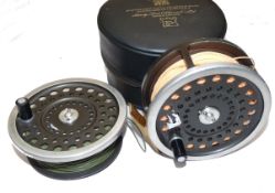 REEL & SPOOL: (2) Hardy Marquis Salmon No.2 alloy fly reel, backplate tension regulator, correct