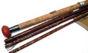 ROD: Scarce Ogden Smith of London 16` 3 piece spliced greenheart salmon fly rod, correct spare