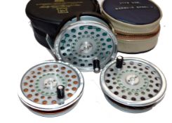 REEL & 2 SPOOLS: (3) Hardy Marquis No.7 alloy trout fly reel in fine condition, U shaped line guide,