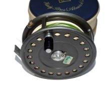 REEL: Hardy St John Mk2 alloy fly reel in as new condition, black handle, 2 screw latch, rim tension