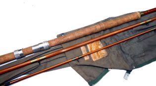 ROD: Milward Flyranger 14` 3 piece split cane salmon fly rod, No.7901, green speckled whipped low