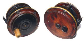 REEL: Fine and rare C. Farlow & Co Ltd mahogany and brass Patent Lever salmon fly reel, 4.5"