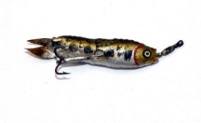 LURE: The Illingworth Minnow bait, Gutta Percha shaped body 1.75" long plus early box swivel, hand