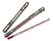THERMOMETERS: (3) Pair of Hardy Bros. Alnwick named water thermometers, nickel on brass, two