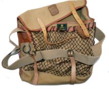 HARDY BAG: Hardy traditional canvas/leather fishing bag 14"x13", with large embroidered Hardy