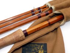 ROD: Sharpe`s of Aberdeen 14` 3 piece + correct spare tip spliced joint salmon fly rod, line rate