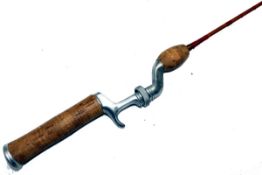 ROD: Unnamed 4`9" split cane bait casting rod, 10" alloy/cork crank handle detachable butt, burgundy