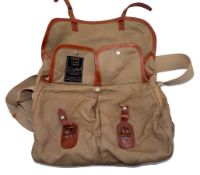 HARDY BAG: Hardy traditional canvas/leather fishing bag 14" x 10", with large embroidered Hardy