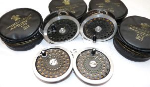 REELS & SPOOLS: (4) Pair of Hardy Sunbeam 8/9 alloy trout fly reels, agate line guides, backplate