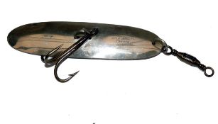 LURE: Ogden Smith London 5" nickel big game Stewart spoon, large treble to central 2 screw ring, box