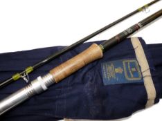 ROD: Hardy Fibalite spinning rod 10` 2 piece black hollow glass, whipped green guides, spigot