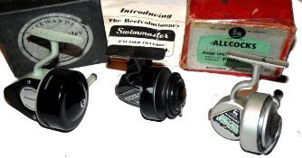 REELS: (3) Milward Swimmaster closed face fishing reel in as new condition, green black finish,