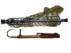 NET & GAFF: A Hardy alloy extending trout landing net, alloy folding arms, belt clip knotted mesh,