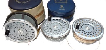 REEL & SPOOLS: (3) Hardy Marquis Salmon No.2 alloy fly reel, ribbed brass foot, backplate tension